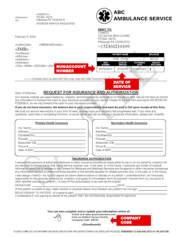 Sample invoice notice from QMC